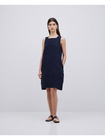 Yerse - Linen Shift Dress Navy