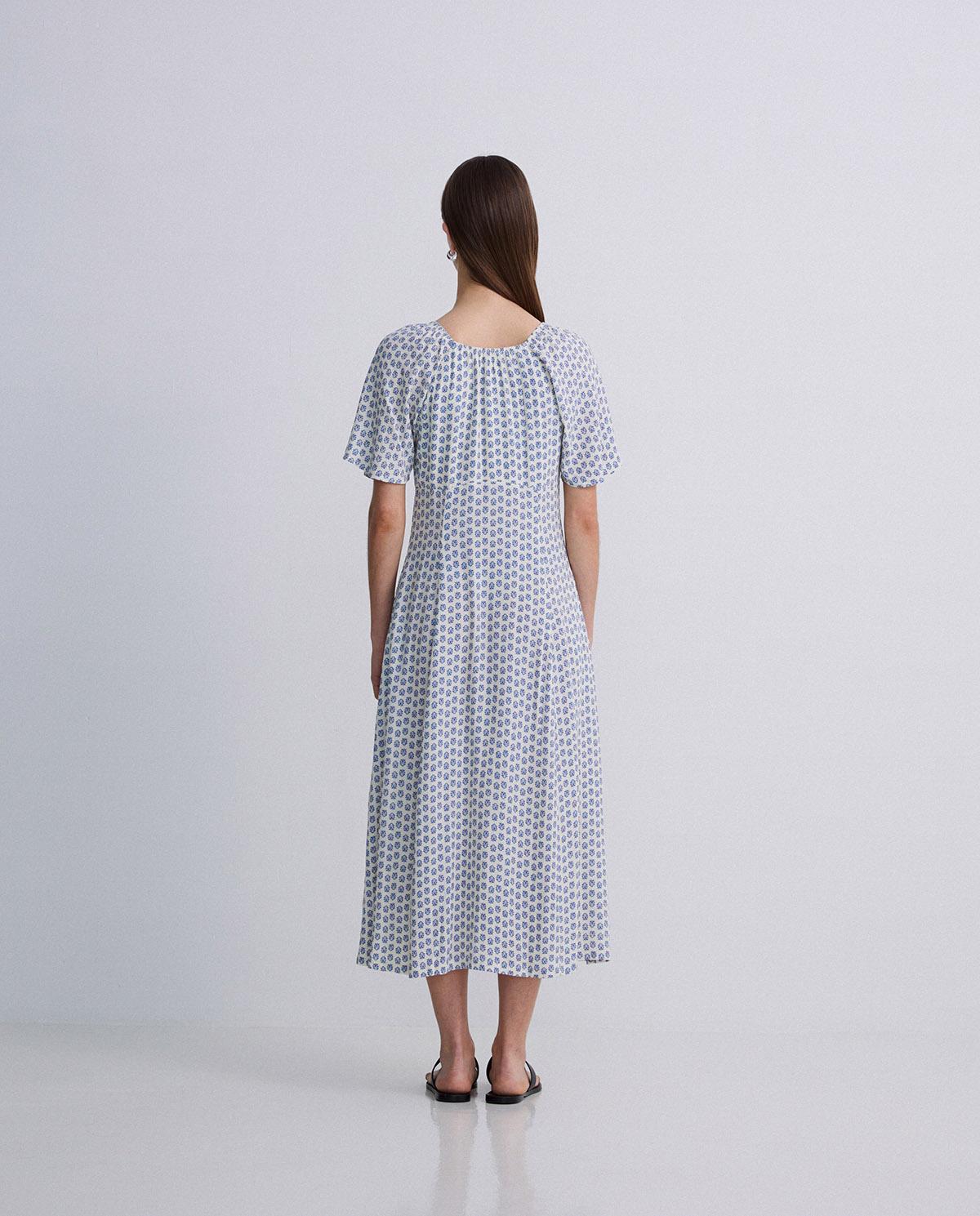 Yerse - Midi Short Sleeve Crepe Dress Navy Flowers