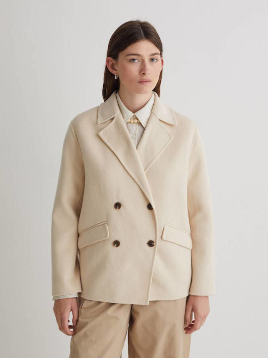Yerse - Short Wool Mix Coat Ecru