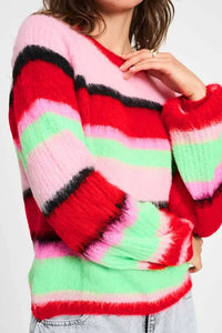 POM Amsterdam - Brushed Stripes Green Multi Knit Pullover