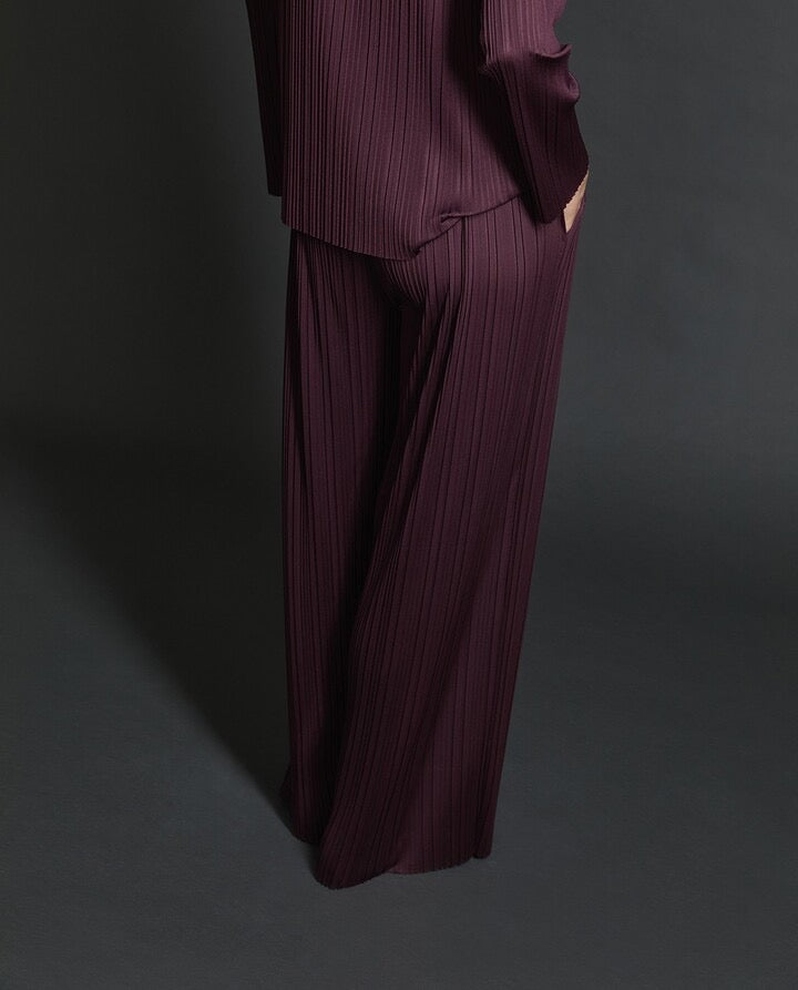Yerse - Wide Leg Plisse Pant Aubergine