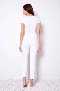 UP! Pants - 28inch Loom Ankle Pant in Textured Floral Weave White