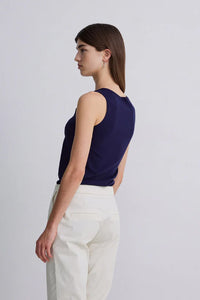 Yerse - O-Neck Sleeveless Knit Tank Navy
