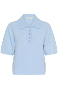 Gestuz - Alpha SS Knit Polo Pullover Light Blue Centaurea Melange