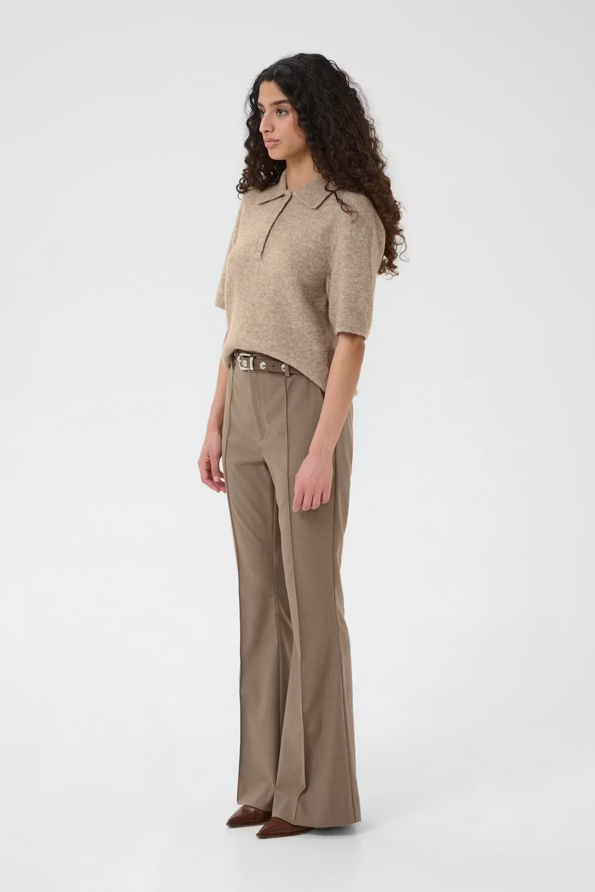 Gestuz - Alpha SS Knit Polo Pullover Warm Sand Melange