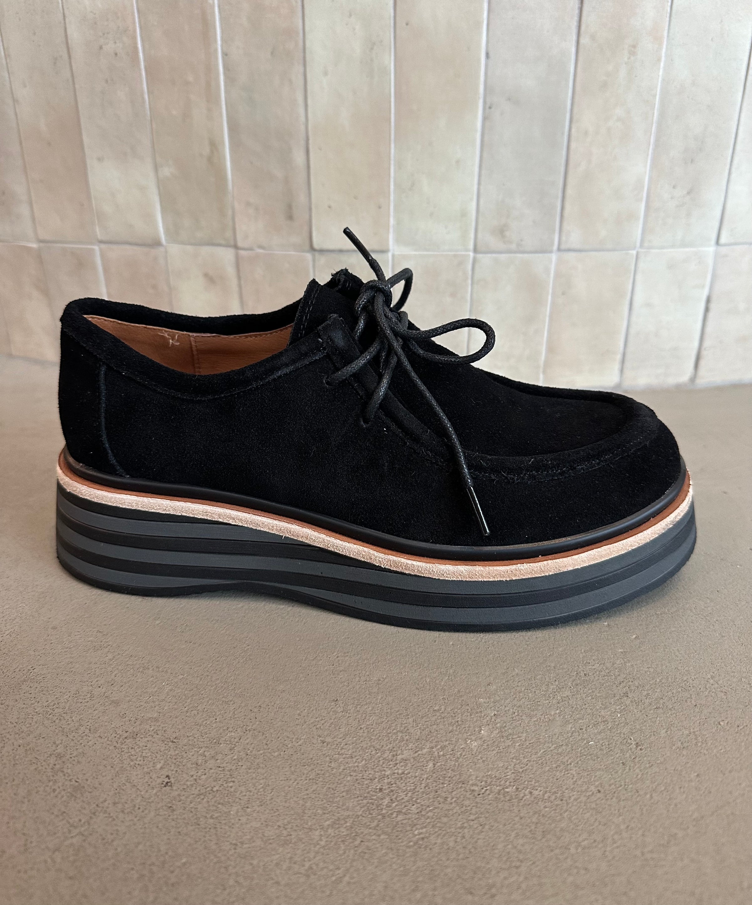 Alfie and Evie - Millie Black Suede Platform Moccasin