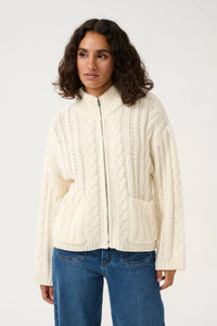 KAFFE - Lidda Zip Knit Cardigan Cream Turtledove