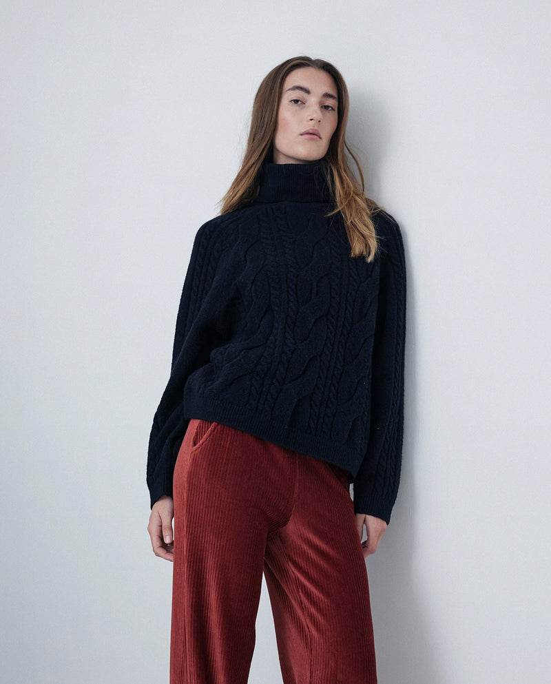 Yerse - Velvet Cord Flare Trouser Rust Brick