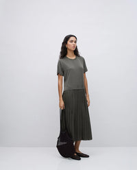 Yerse - Pleated Flare Dress Khaki Green