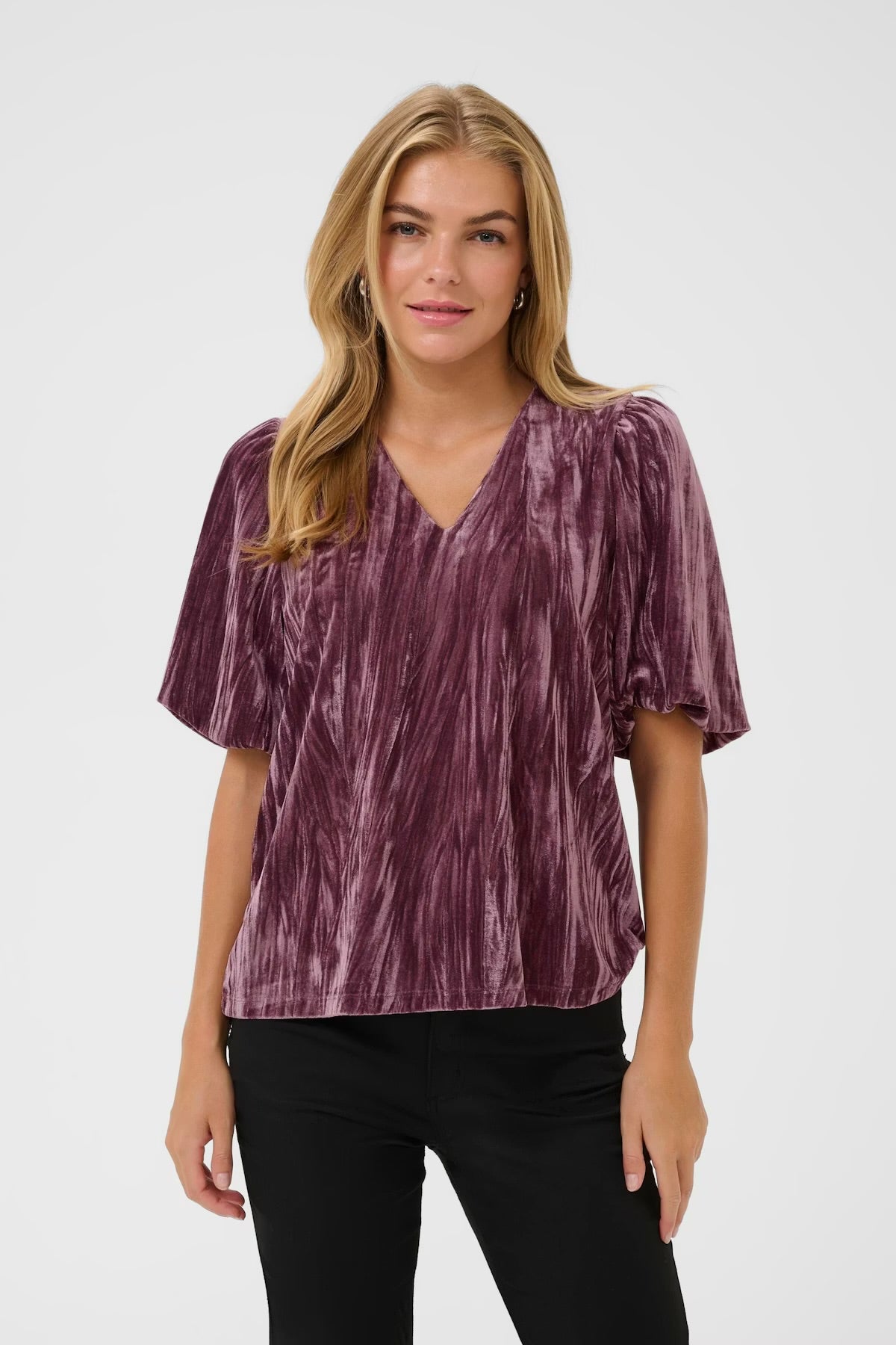 KAFFE - Elva V-Neck Velvet Blouse Tulipwood