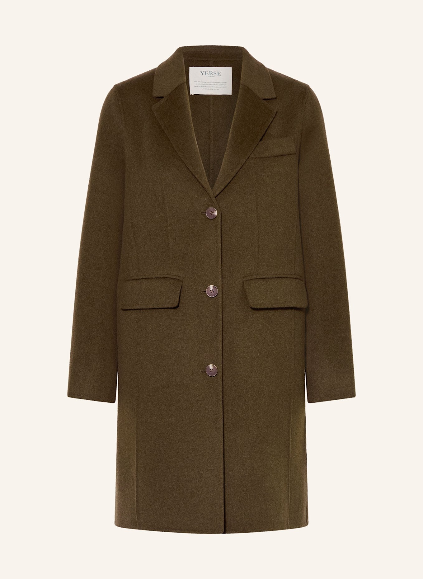 Yerse - Midi Coat Wool Mix Khaki