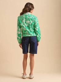 Brakeburn - Pin Tuck Bomber Jacket Green Wildflowers