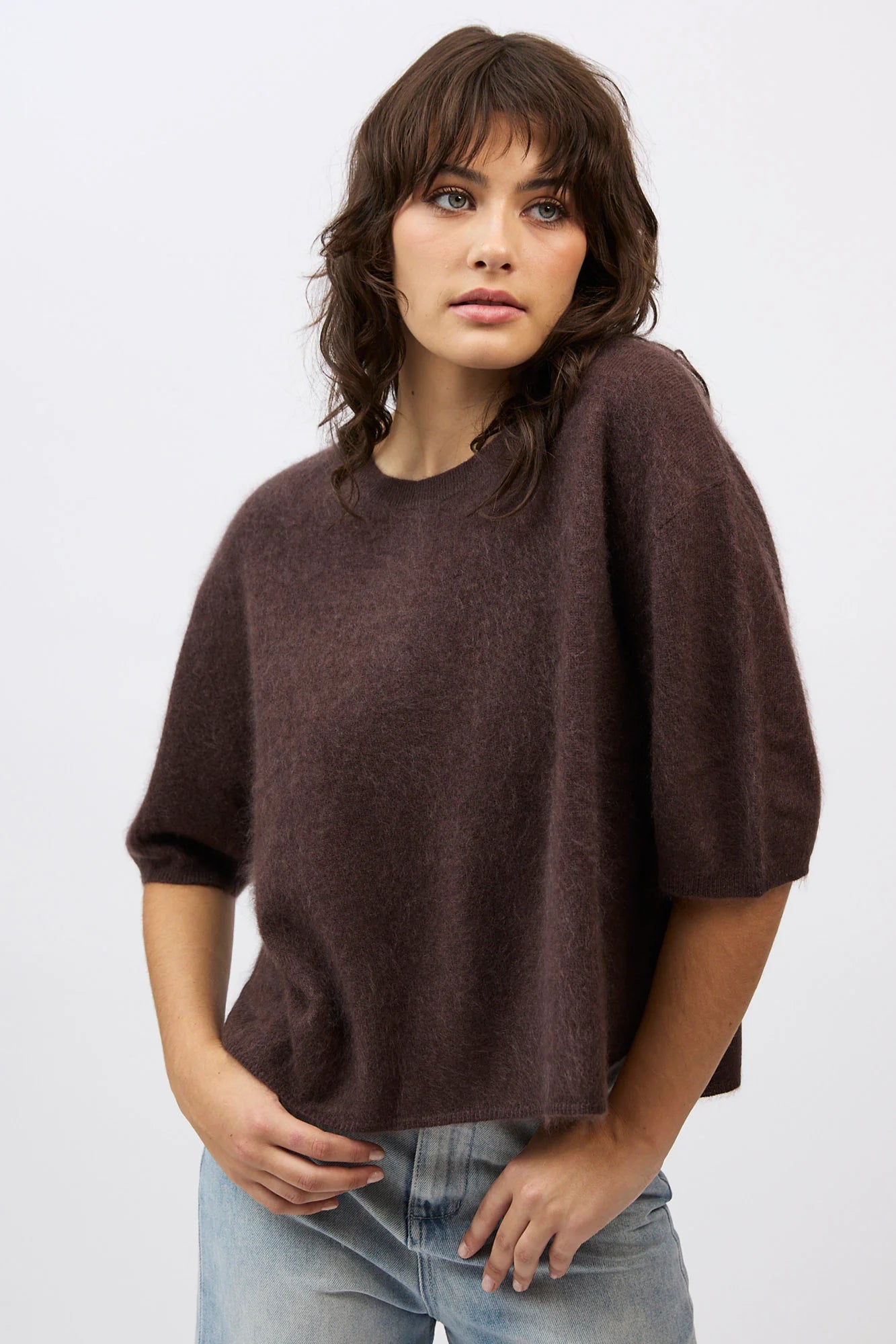 Mia Fratino - Eliza Brushed Tee Dark Chocolate