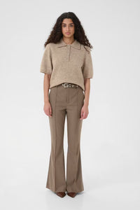 Gestuz - Alpha SS Knit Polo Pullover Warm Sand Melange