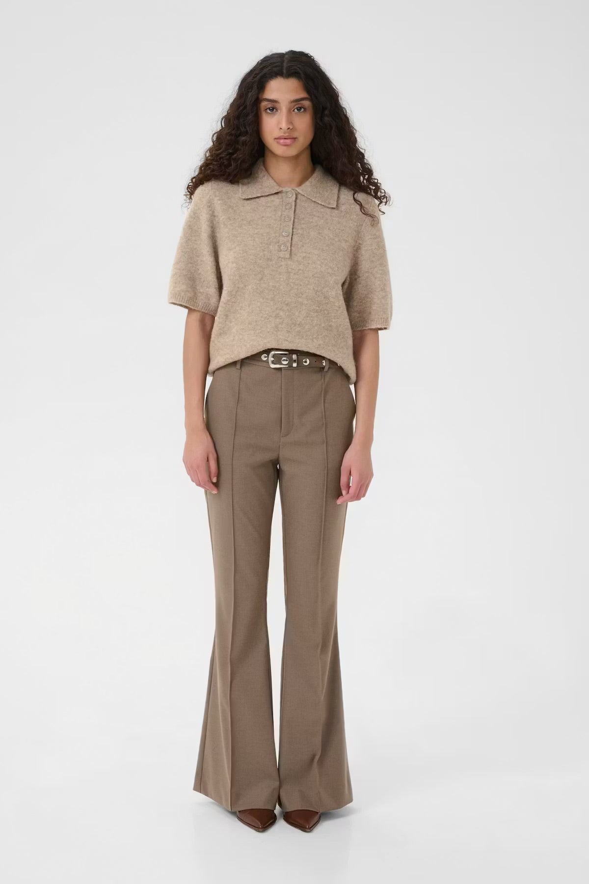 Gestuz - Alpha SS Knit Polo Pullover Warm Sand Melange