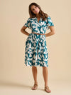 Brakeburn - Teal Woodland Leaves Cotton Jersey Knee Length Dress