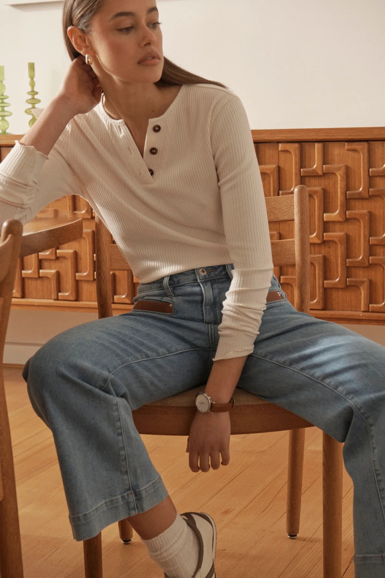 KIREINA - Freya Jean Leather Pocket 70s Blue