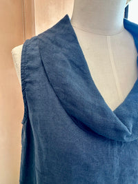 Blueberry Italia - Cowl Neck Linen Sleeveless Top Navy
