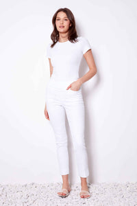 UP! Pants - 28inch Loom Ankle Pant in Textured Floral Weave White