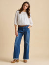Brakeburn - White and Navy Embroidered Blouse
