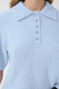 Gestuz - Alpha SS Knit Polo Pullover Light Blue Centaurea Melange