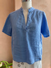 Blueberry Italia - Linen V Neck Tshirt Cornflower Blue