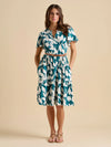 Brakeburn - Teal Woodland Leaves Cotton Jersey Knee Length Dress