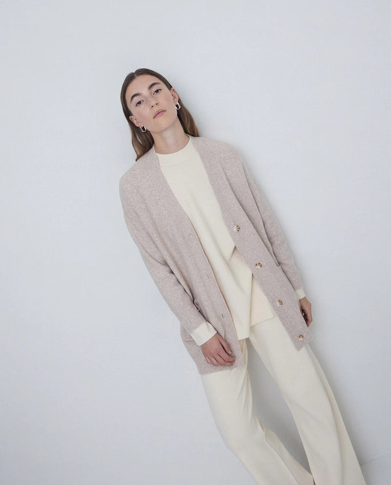 Yerse - Mid Length Cardigan Taupe Stone