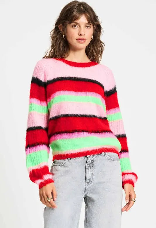 POM Amsterdam - Brushed Stripes Green Multi Knit Pullover