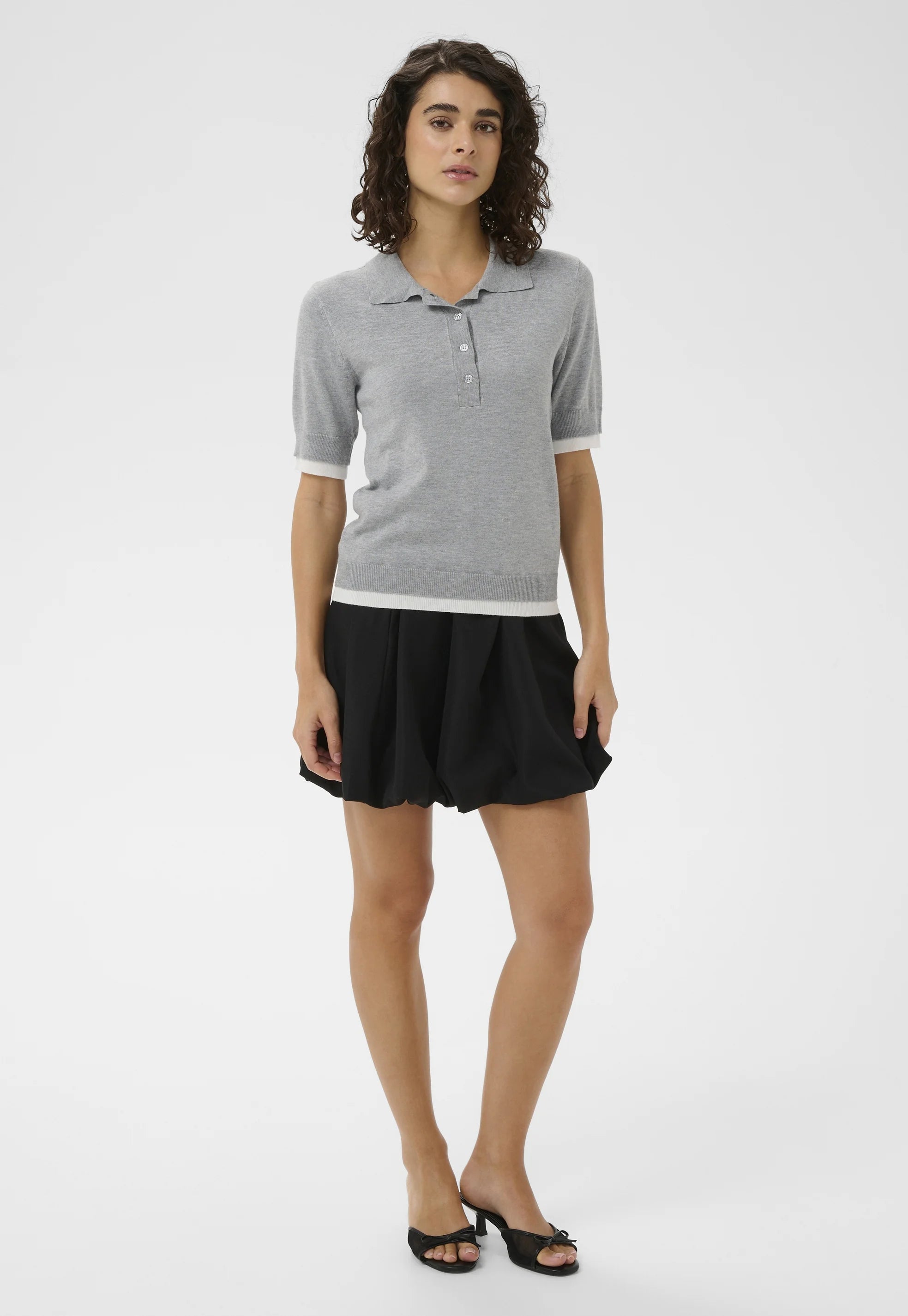 KAFFE - Alizza Contrast Polo Knit Grey Melange