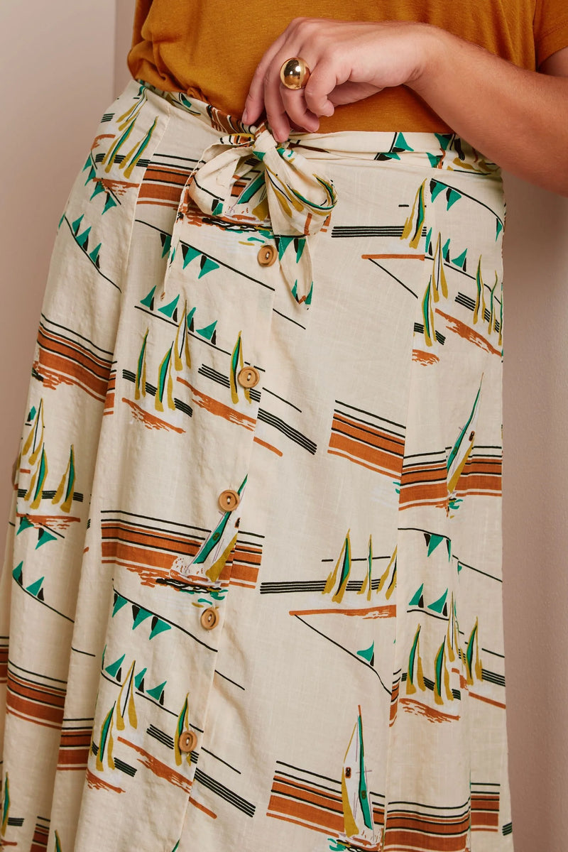 King Louie - Judy Midi Skirt Antibes Sailboat Print