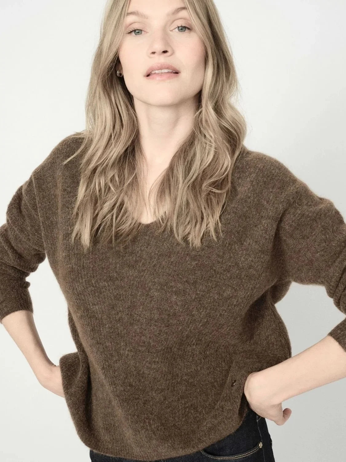 Mos Mosh - Thora V Neck Knit Falcon Brown