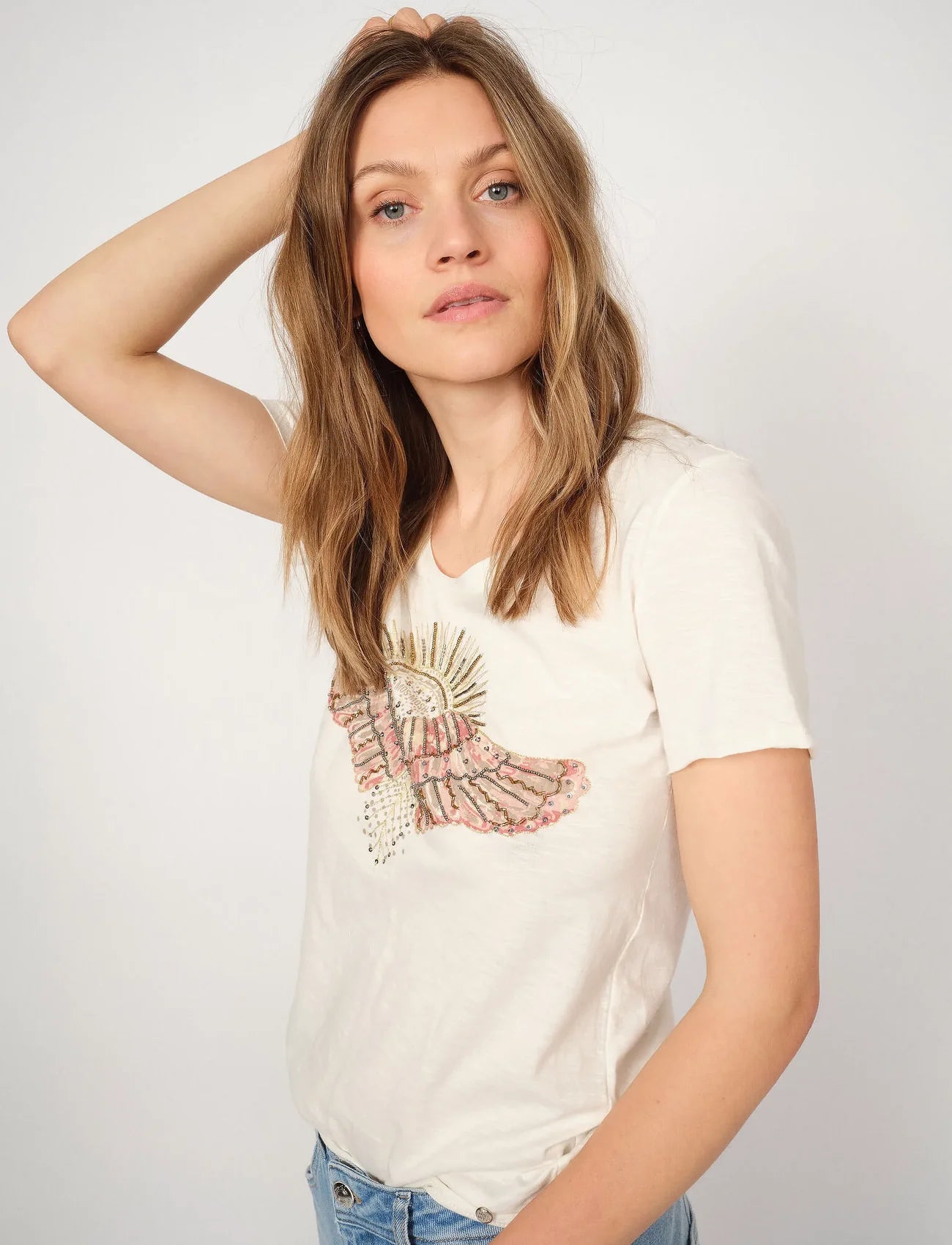 MOS MOSH - Nadine SS Deco Tee Powder Pink