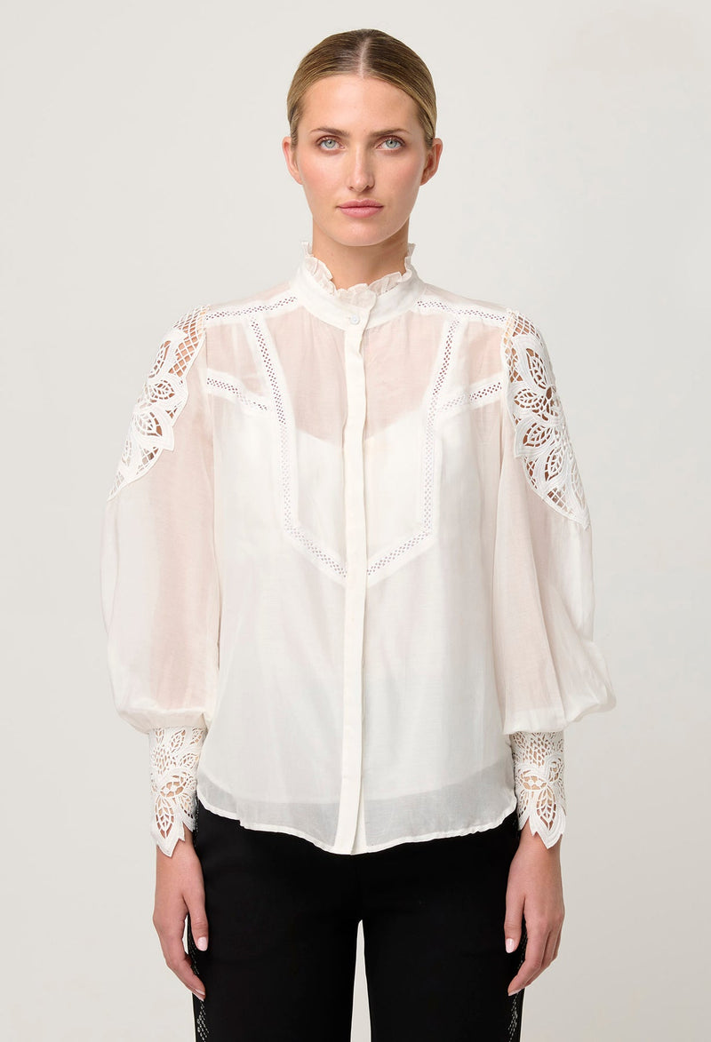 ONCE WAS - Sevilla Cotton Silk Shirt in Blanca