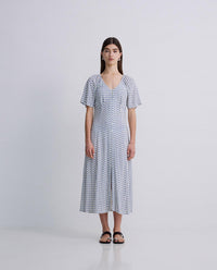 Yerse - Midi Short Sleeve Crepe Dress Navy Flowers