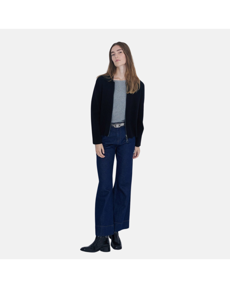 Yerse - Collared Zip Knit Top Black