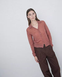Yerse - Collared Superfine Knit Cardigan Terracotta