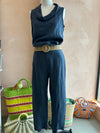 Blueberry Italia - Cowl Neck Linen Sleeveless Top Navy