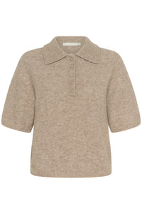 Gestuz - Alpha SS Knit Polo Pullover Warm Sand Melange