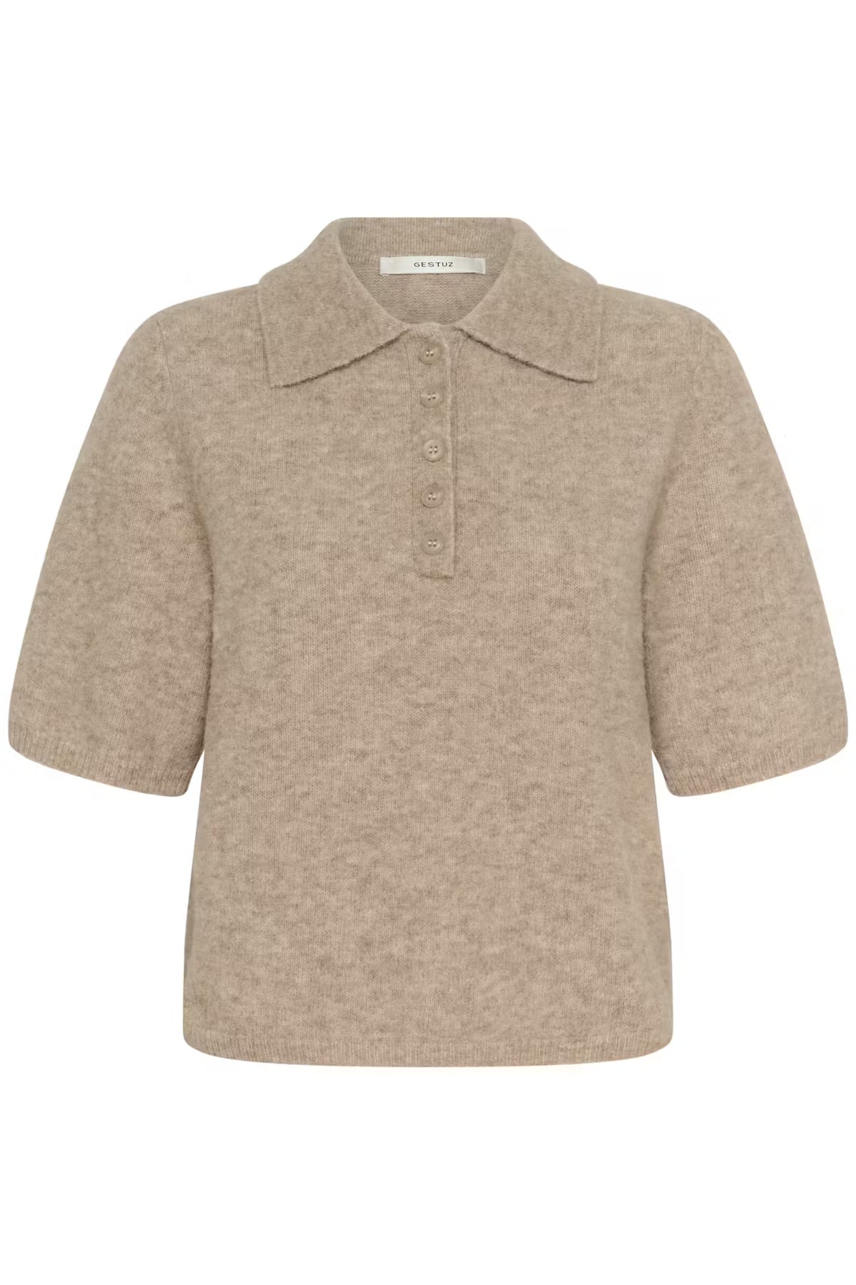 Gestuz - Alpha SS Knit Polo Pullover Warm Sand Melange