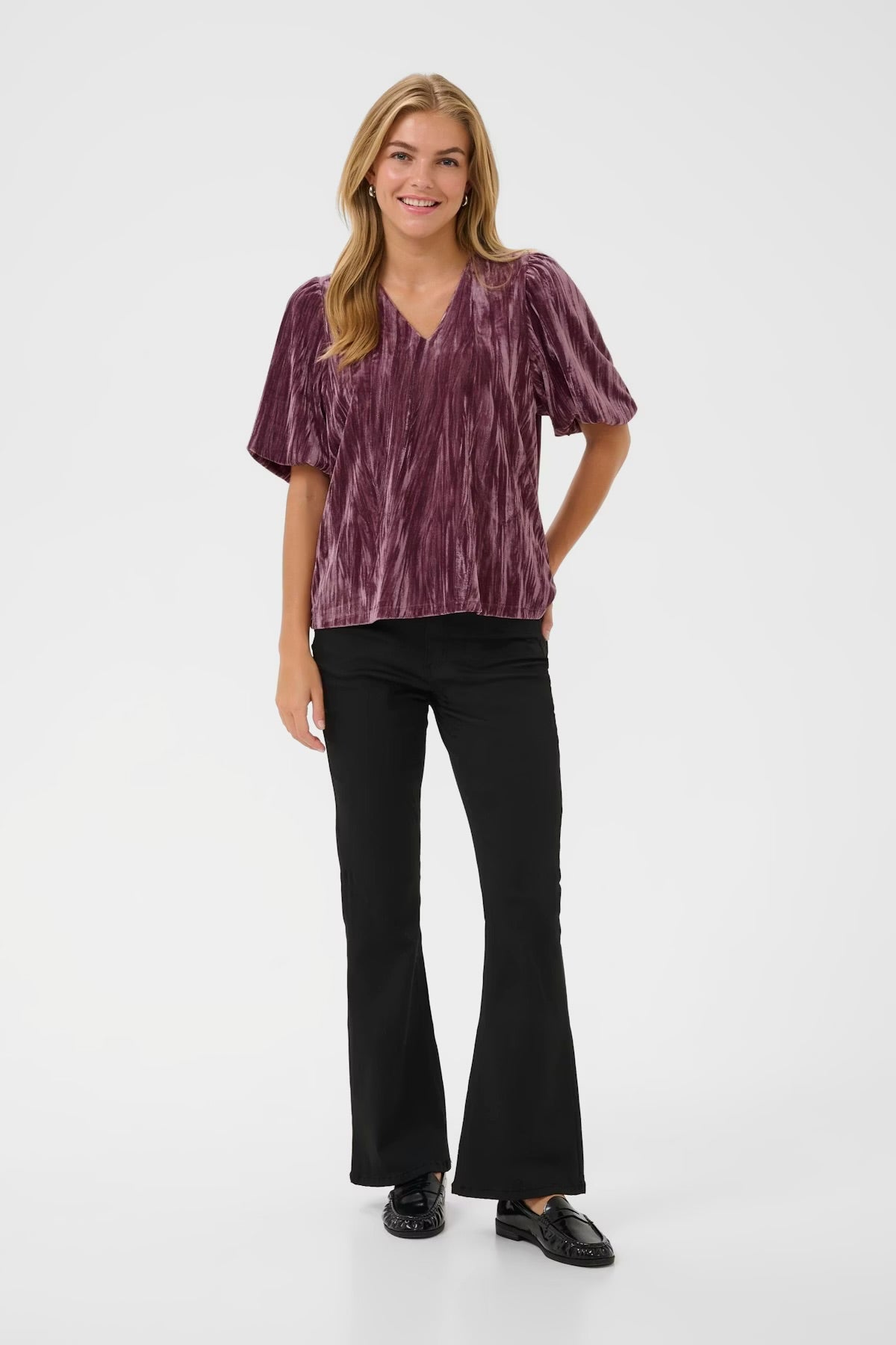 KAFFE - Elva V-Neck Velvet Blouse Tulipwood