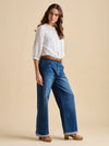 Brakeburn - White and Navy Embroidered Blouse