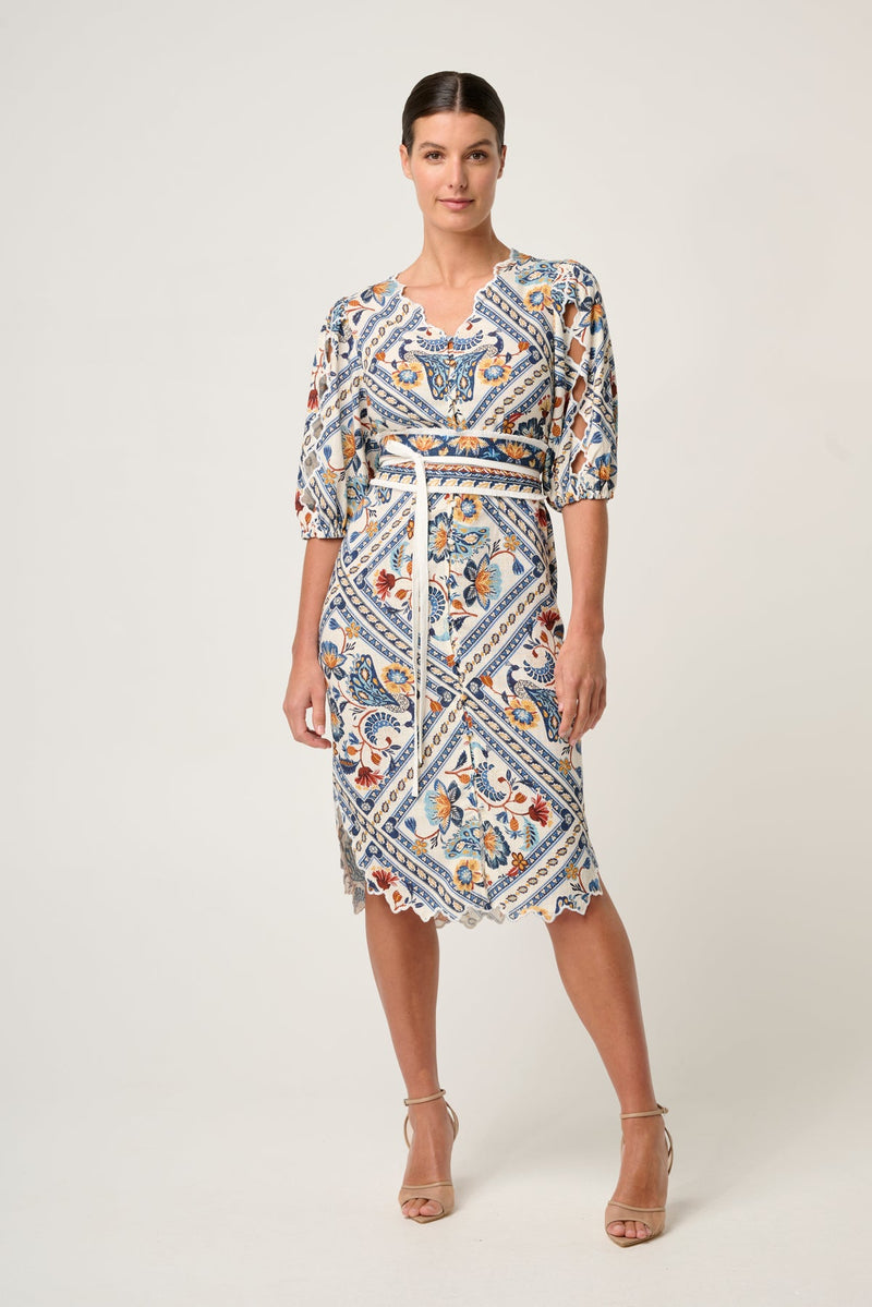 ONCE WAS - Theia Viscose Scallop Embroidered Dress in Petinos Floros
