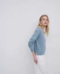 Yerse - V-Neck Cotton Pullover Grey