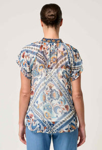 ONCE WAS - Calandra Viscose Yoryu Flutter Sleeve Top in Petinos Floros