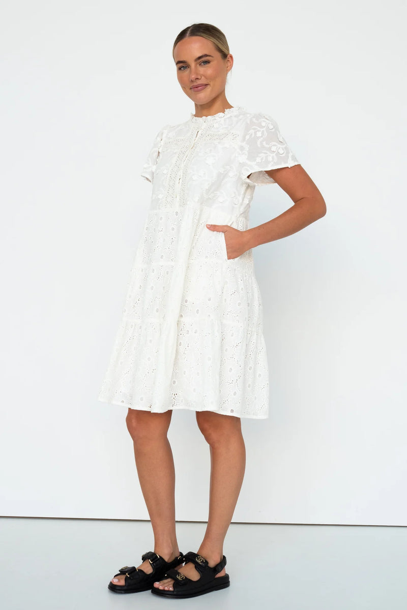 Kireina - Camilla Broderie Dress White
