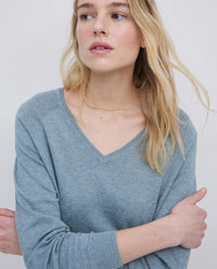 Yerse - V-Neck Cotton Pullover Greenish Grey