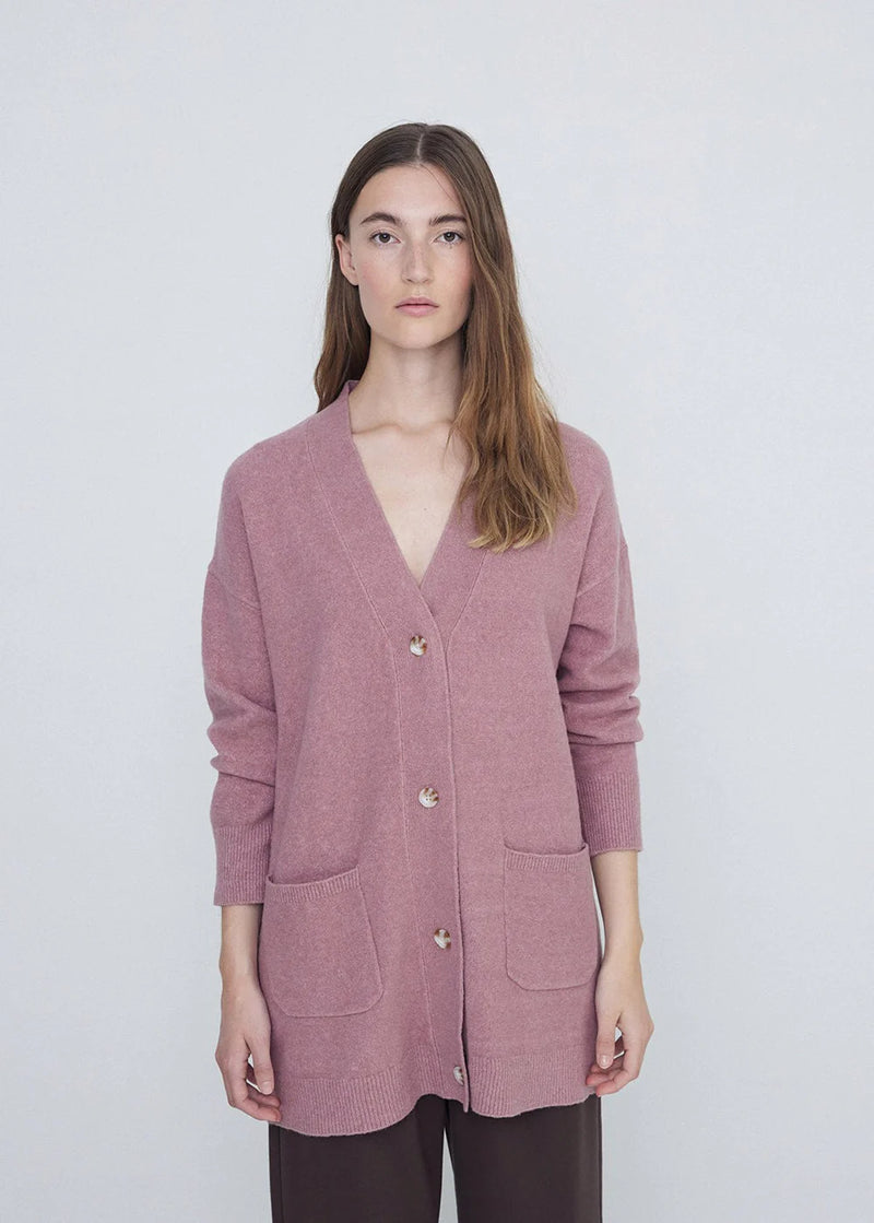 Yerse - Mid Length Cardigan Rose Pale Pink