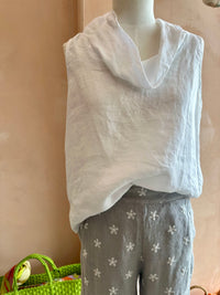Blueberry Italia - Cowl Neck Linen Sleeveless Top White