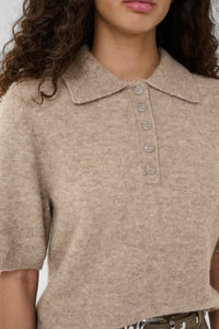 Gestuz - Alpha SS Knit Polo Pullover Warm Sand Melange